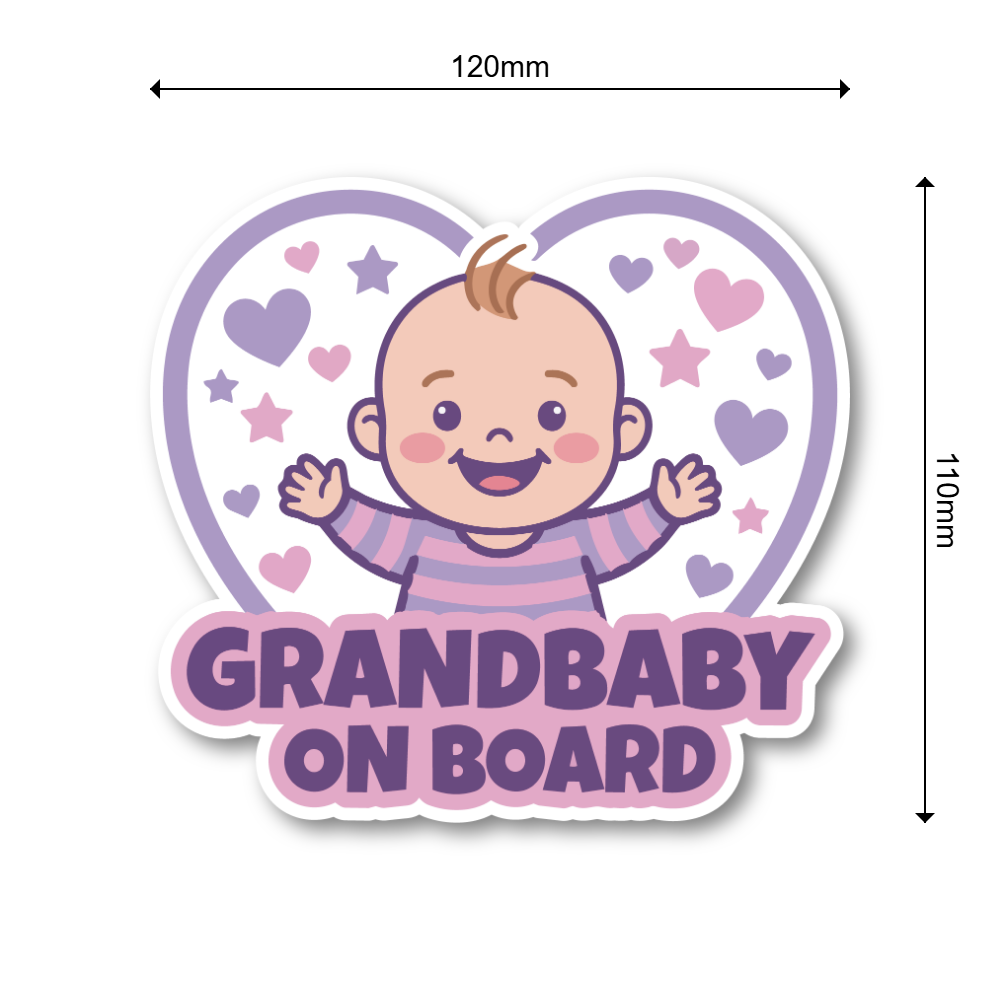 Baby On Board ステッカー 120mm幅 ベビーインカー チャイルドインカー ツインズ 双子 赤ちゃん乗車中 車用サイン Grandbaby Heart Lavender - 画像 (3)