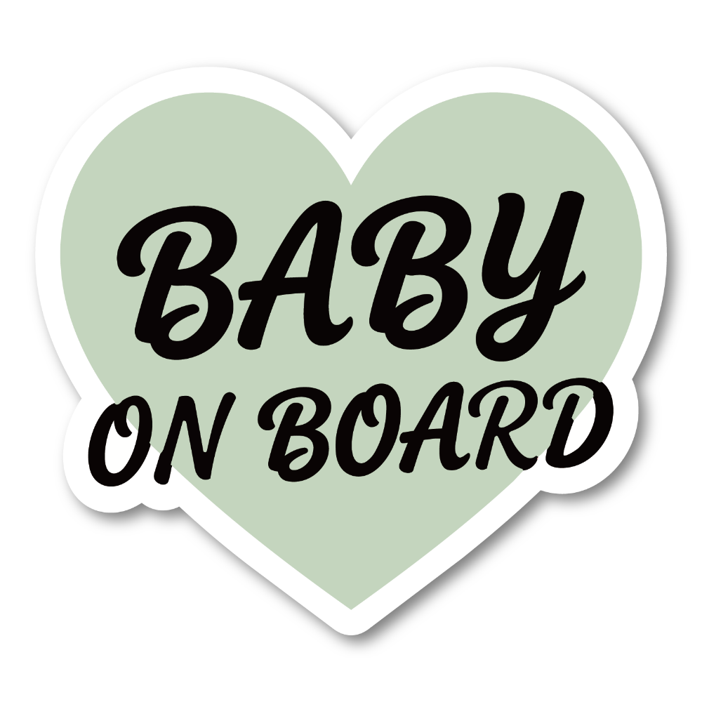 Baby On Board ステッカー ハートデザイン シンプル おしゃれ ベビーインカー ベビーオンボード 車用サイン カーステッカー 赤ちゃん乗車中 耐水 UVラミネート Sage Green