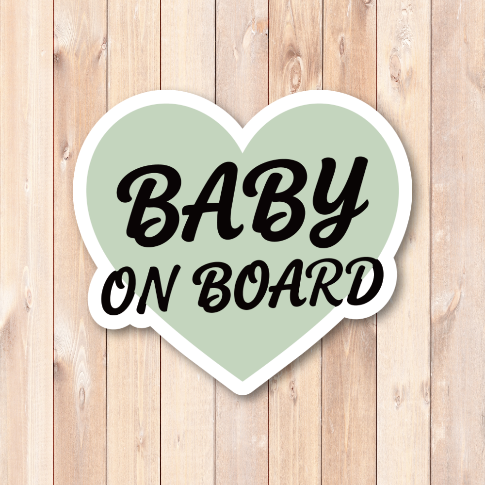 Baby On Board ステッカー ハートデザイン シンプル おしゃれ ベビーインカー ベビーオンボード 車用サイン カーステッカー 赤ちゃん乗車中 耐水 UVラミネート Sage Green - 画像 (2)