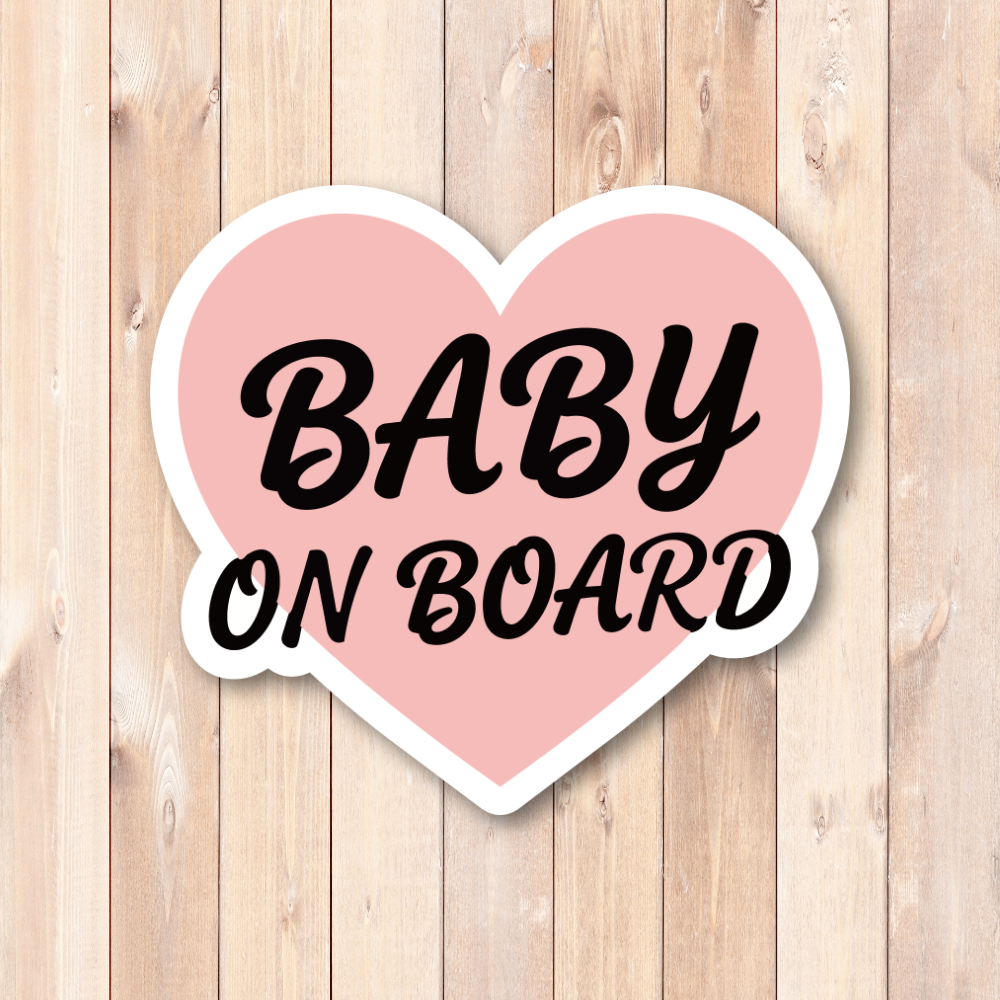 Baby On Board ステッカー ハートデザイン シンプル おしゃれ ベビーインカー ベビーオンボード 車用サイン カーステッカー 赤ちゃん乗車中 耐水 UVラミネート Blush Pink - 画像 (2)