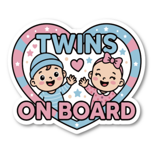 Baby On Board ステッカー 120mm幅 ベビーインカー チャイルドインカー ツインズ 双子 赤ちゃん乗車中 車用サイン Twins Heart Pastel Pink & Blue