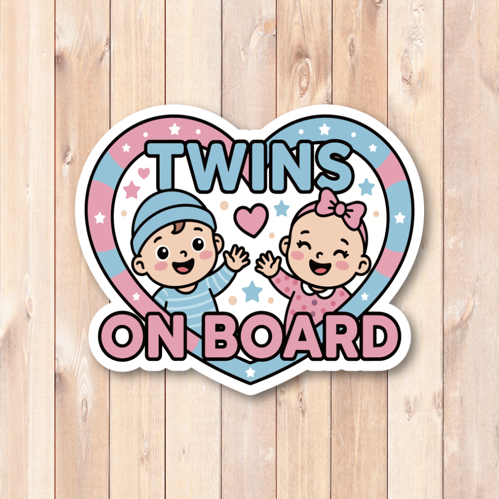 Baby On Board ステッカー 120mm幅 ベビーインカー チャイルドインカー ツインズ 双子 赤ちゃん乗車中 車用サイン Twins Heart Pastel Pink & Blue - 画像 (2)