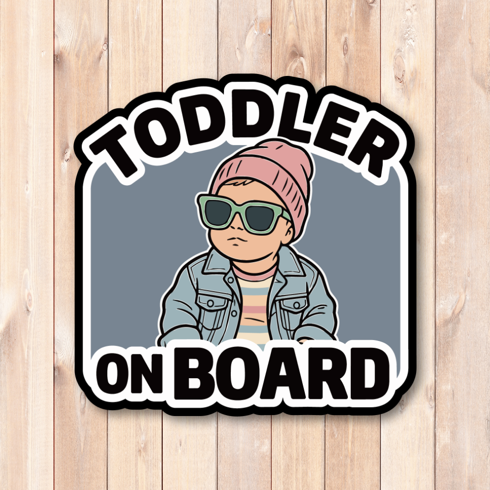 おしゃれな TODDLER ON BOARD ステッカー ベビーインカー キッズインカー 車用 セーフティサイン 防水・UVラミネート仕様 カーサイン Pink Beanie - 画像 (2)