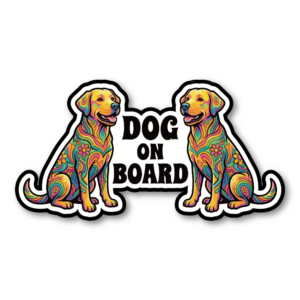 DOG ON BOARD マグネットステッカー 犬が乗っています サイケデリックデザイン 車用 ドッグオンボード ペット同乗サイン ダイカット 180×94mm ラブラドールレトリバー