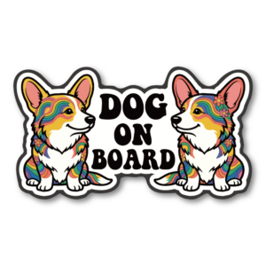 DOG ON BOARD マグネットステッカー 犬が乗っています サイケデリックデザイン 車用 ドッグオンボード ペット同乗サイン ダイカット 180×100mm コーギー