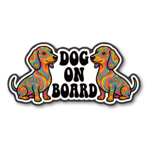 DOG ON BOARD マグネットステッカー 犬が乗っています サイケデリックデザイン 車用 ドッグオンボード ペット同乗サイン ダイカット 180×86mm ダックスフンド