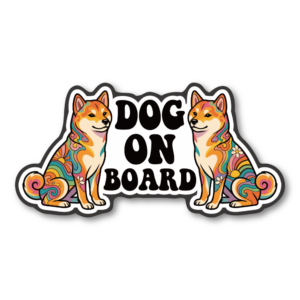 DOG ON BOARD マグネットステッカー 犬が乗っています サイケデリックデザイン 車用 ドッグオンボード ペット同乗サイン ダイカット 180×90mm 柴犬