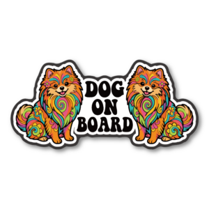 DOG ON BOARD マグネットステッカー 犬が乗っています サイケデリックデザイン 車用 ドッグオンボード ペット同乗サイン ダイカット 180×86mm ポメラニアン