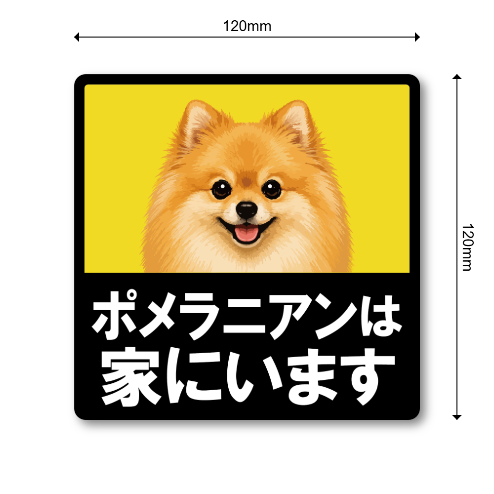 犬がいます ステッカー 120mm 正方形 車用サイン ドッグインカー ペット乗車中 安全運転 防水 UVラミネート ポメラニアン - 画像 (3)