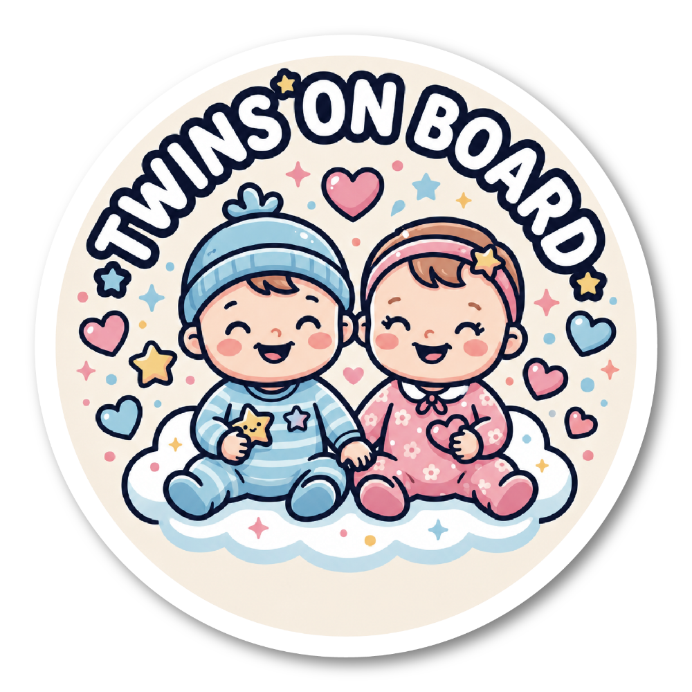 双子が乗っています ステッカー 120mm ツインズオンボード Twins On Board ベビーインカー 車用サイン 赤ちゃん 双子 男の子 女の子 かわいい イラスト マタニティ 出産祝い