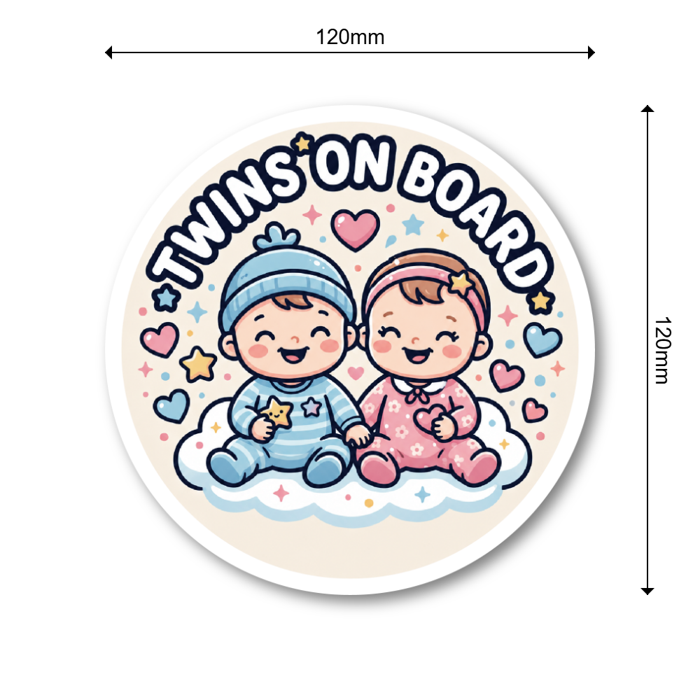 双子が乗っています ステッカー 120mm ツインズオンボード Twins On Board ベビーインカー 車用サイン 赤ちゃん 双子 男の子 女の子 かわいい イラスト マタニティ 出産祝い - 画像 (3)