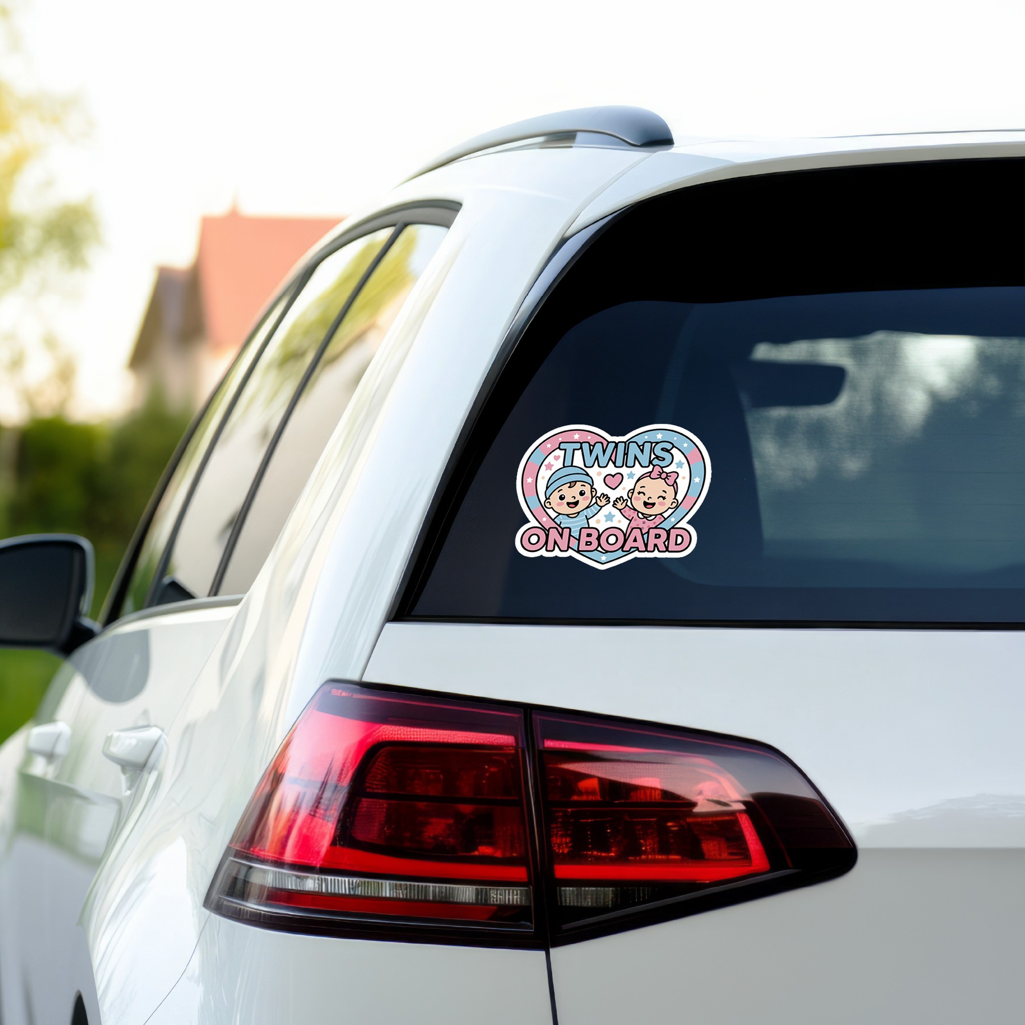 Baby On Board ステッカー 120mm幅 ベビーインカー チャイルドインカー ツインズ 双子 赤ちゃん乗車中 車用サイン Twins Heart Pastel Pink & Blue - 画像 (4)