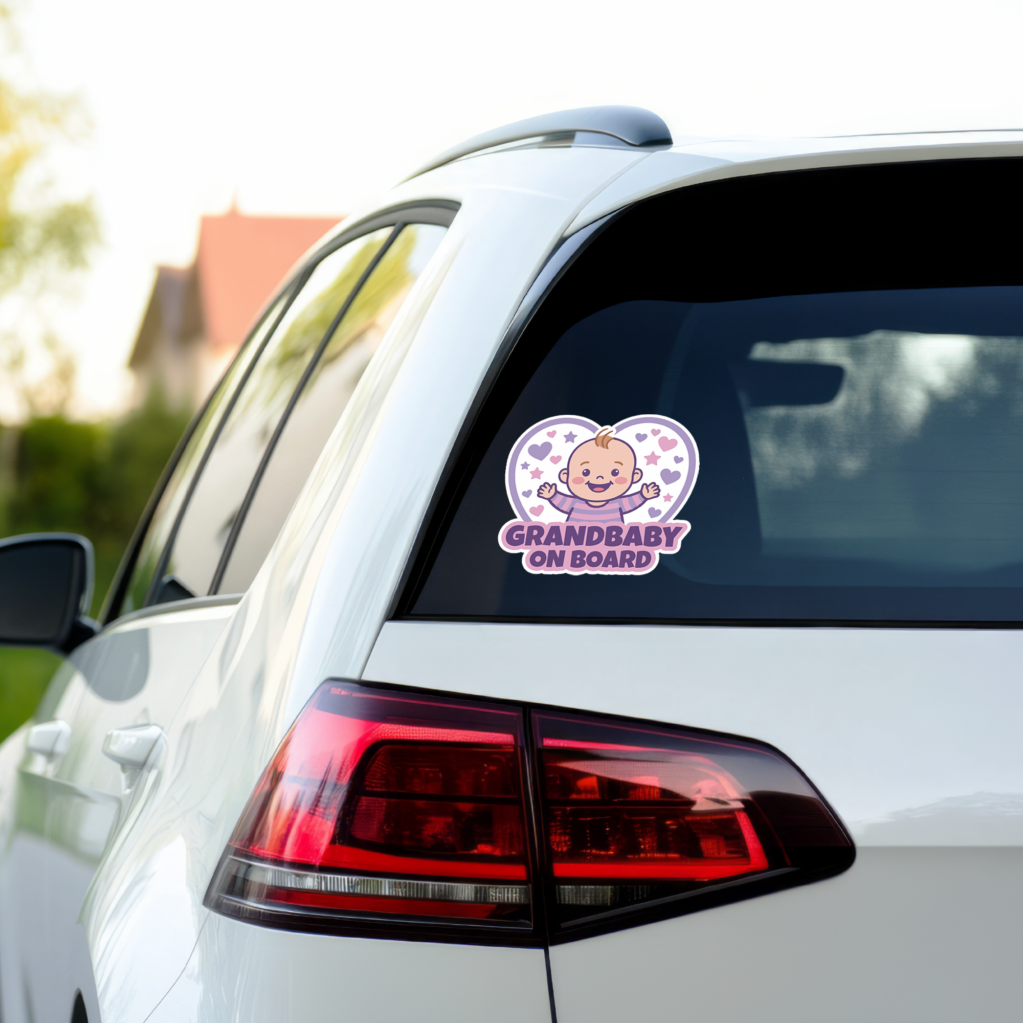 Baby On Board ステッカー 120mm幅 ベビーインカー チャイルドインカー ツインズ 双子 赤ちゃん乗車中 車用サイン Grandbaby Heart Lavender - 画像 (4)