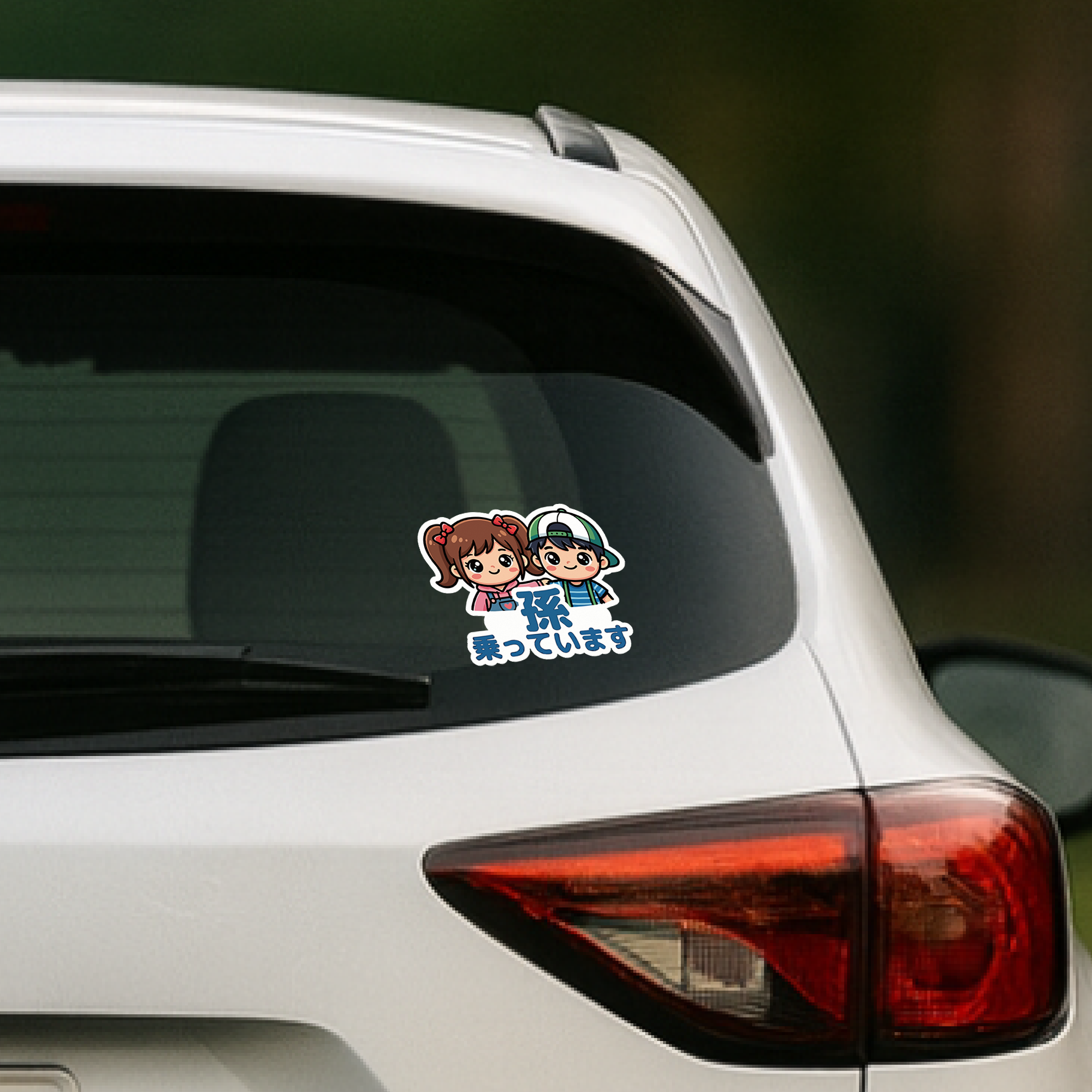 孫が乗っています ステッカー 120×100mm 車用カーサイン お孫さん送迎中 キッズインカー かわいい男の子と女の子 防水 UVラミネート 屋外対応 - 画像 (4)