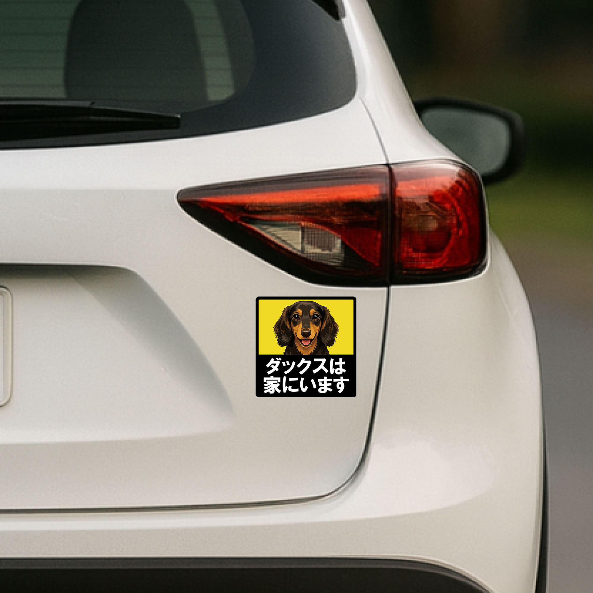 犬がいます ステッカー 120mm 正方形 車用サイン ドッグインカー ペット乗車中 安全運転 防水 UVラミネート ダックスフンド - 画像 (4)