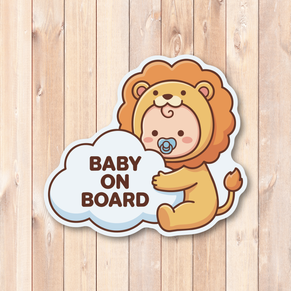 BABY ON BOARD ステッカー 赤ちゃん 動物コスチューム ベビーサイン 車用 カーサイン 防水 耐候 かわいい ベビーインカー ライオン - 画像 (2)