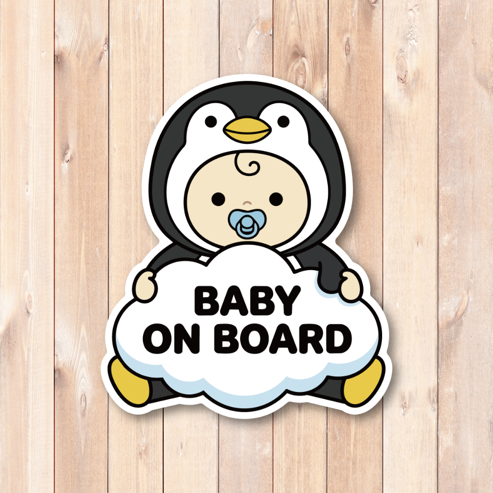 BABY ON BOARD ステッカー 赤ちゃん 動物コスチューム ベビーサイン 車用 カーサイン 防水 耐候 かわいい ベビーインカー ペンギン - 画像 (2)