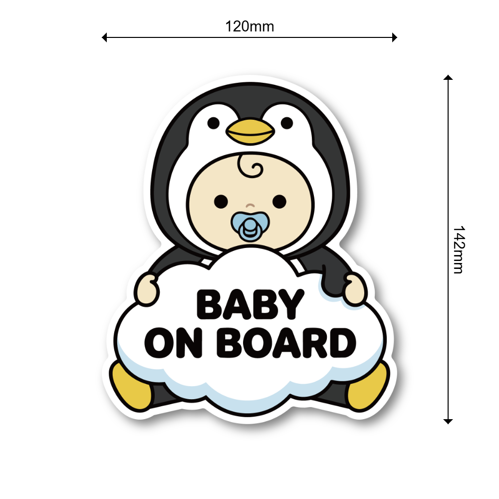BABY ON BOARD ステッカー 赤ちゃん 動物コスチューム ベビーサイン 車用 カーサイン 防水 耐候 かわいい ベビーインカー ペンギン - 画像 (3)