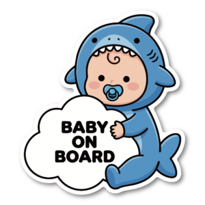 BABY ON BOARD ステッカー 赤ちゃん 動物コスチューム ベビーサイン 車用 カーサイン 防水 耐候 かわいい ベビーインカー サメ