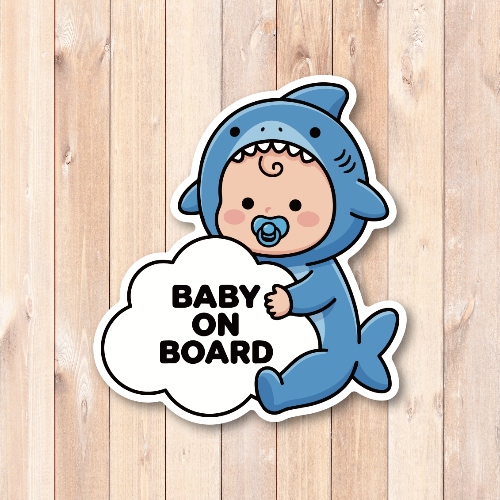 BABY ON BOARD ステッカー 赤ちゃん 動物コスチューム ベビーサイン 車用 カーサイン 防水 耐候 かわいい ベビーインカー サメ - 画像 (2)