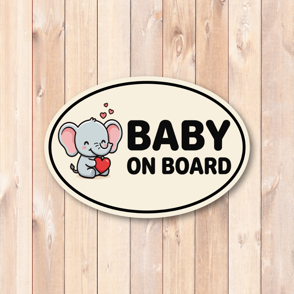 BABY ON BOARD ステッカー 車用 ベビーインカー 赤ちゃん乗車中 ゾウ パンダ かわいい 楕円 防水・耐候 屋外対応 ベビーサイン カーステッカー ベビーゾウ - 画像 (2)