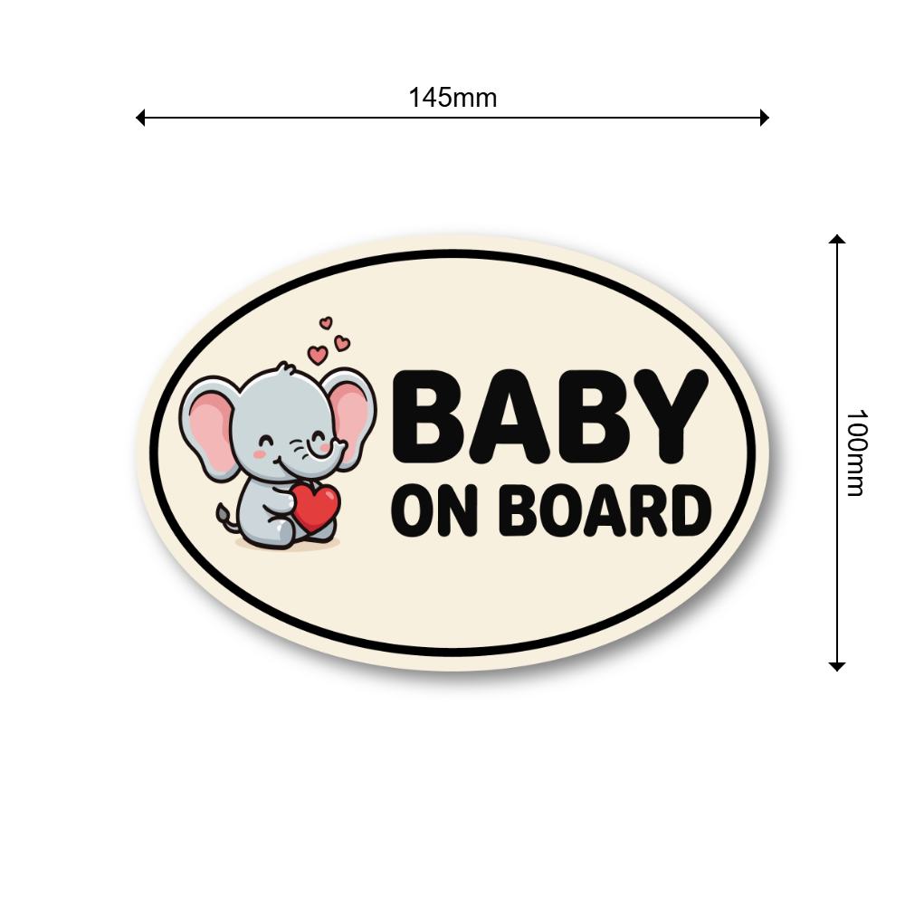 BABY ON BOARD ステッカー 車用 ベビーインカー 赤ちゃん乗車中 ゾウ パンダ かわいい 楕円 防水・耐候 屋外対応 ベビーサイン カーステッカー ベビーゾウ - 画像 (3)