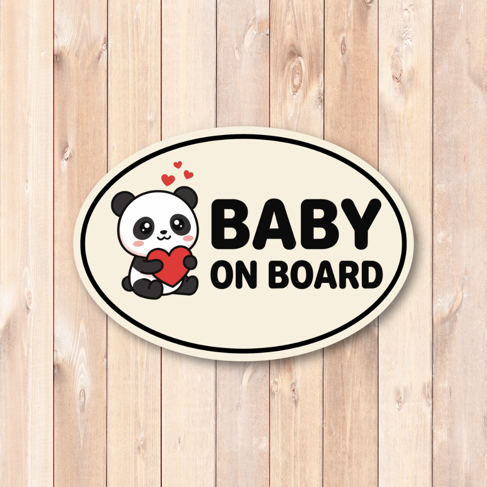 BABY ON BOARD ステッカー 車用 ベビーインカー 赤ちゃん乗車中 ゾウ パンダ かわいい 楕円 防水・耐候 屋外対応 ベビーサイン カーステッカー ベビーパンダ - 画像 (2)