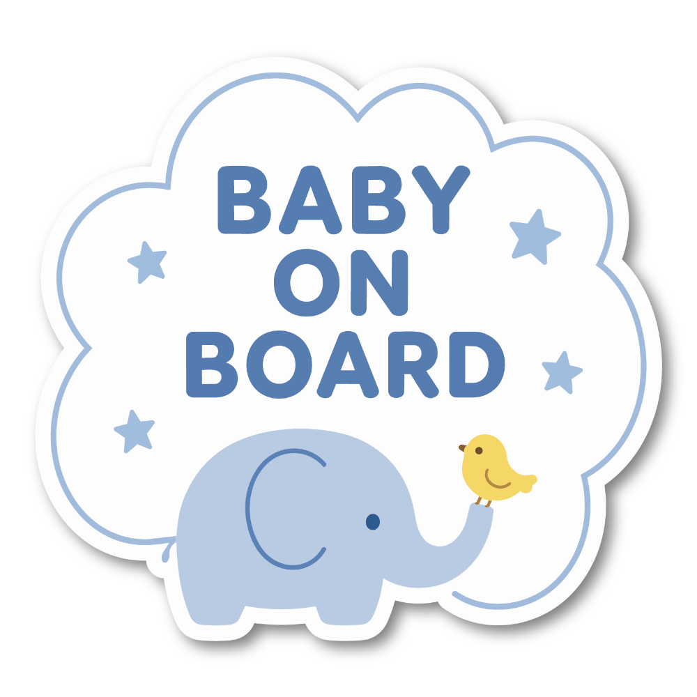 BABY ON BOARD ステッカー 120mm 赤ちゃん乗車中 車用 カーステッカー 防水・耐候 UVラミネート加工 かわいい ベビーインカー ゾウとひよこ