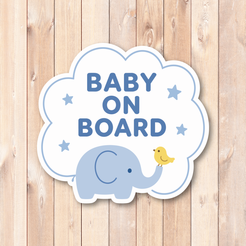 BABY ON BOARD ステッカー 120mm 赤ちゃん乗車中 車用 カーステッカー 防水・耐候 UVラミネート加工 かわいい ベビーインカー ゾウとひよこ - 画像 (2)