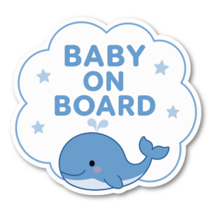 BABY ON BOARD ステッカー 120mm 赤ちゃん乗車中 車用 カーステッカー 防水・耐候 UVラミネート加工 かわいい ベビーインカー クジラ