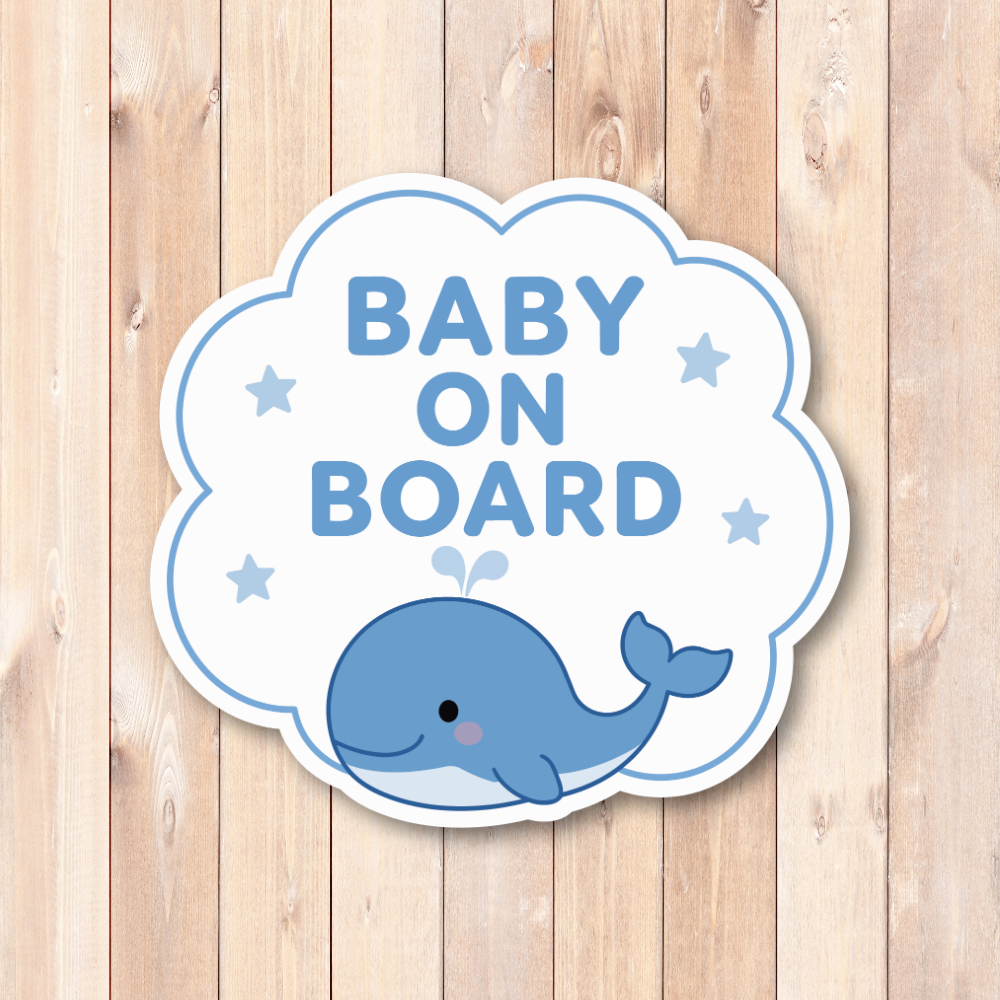 BABY ON BOARD ステッカー 120mm 赤ちゃん乗車中 車用 カーステッカー 防水・耐候 UVラミネート加工 かわいい ベビーインカー クジラ - 画像 (2)