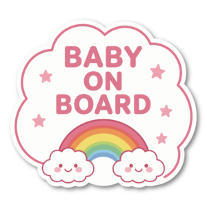 BABY ON BOARD ステッカー 120mm 赤ちゃん乗車中 車用 カーステッカー 防水・耐候 UVラミネート加工 かわいい ベビーインカー にじ