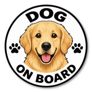 DOG ON BOARD ステッカー 犬が乗っています 車用 かわいい犬種デザイン 防水 UVラミネート 丸型 120mm ゴールデン・レトリバー
