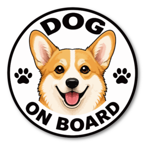 DOG ON BOARD ステッカー 犬が乗っています 車用 かわいい犬種デザイン 防水 UVラミネート 丸型 120mm ウェルシュ・コーギー