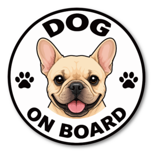 DOG ON BOARD ステッカー 犬が乗っています 車用 かわいい犬種デザイン 防水 UVラミネート 丸型 120mm フレンチ・ブルドッグ