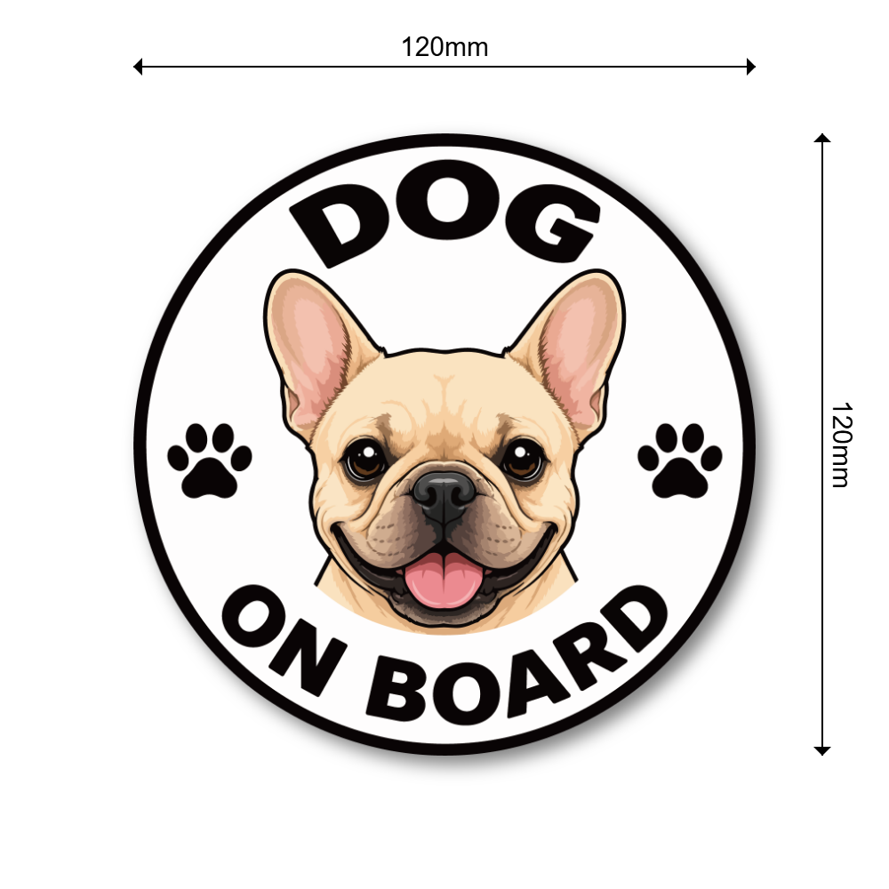 DOG ON BOARD ステッカー 犬が乗っています 車用 かわいい犬種デザイン 防水 UVラミネート 丸型 120mm フレンチ・ブルドッグ - 画像 (3)