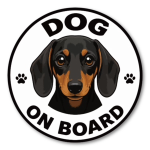 DOG ON BOARD ステッカー 犬が乗っています 車用 かわいい犬種デザイン 防水 UVラミネート 丸型 120mm ミニチュア・ダックスフンド