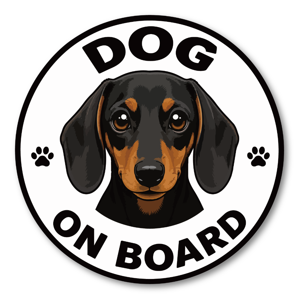 DOG ON BOARD ステッカー 犬が乗っています 車用 かわいい犬種デザイン 防水 UVラミネート 丸型 120mm ミニチュア・ダックスフンド