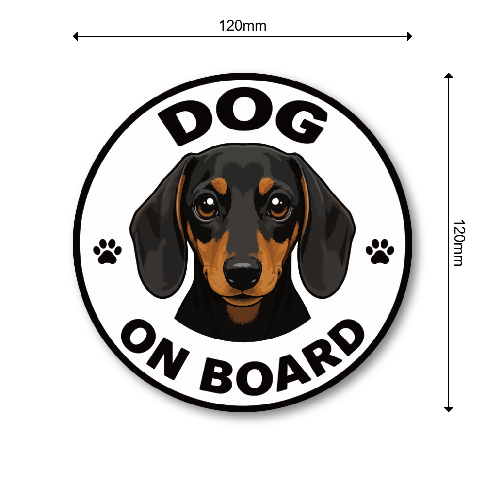 DOG ON BOARD ステッカー 犬が乗っています 車用 かわいい犬種デザイン 防水 UVラミネート 丸型 120mm ミニチュア・ダックスフンド - 画像 (3)