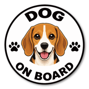 DOG ON BOARD ステッカー 犬が乗っています 車用 かわいい犬種デザイン 防水 UVラミネート 丸型 120mm ビーグル