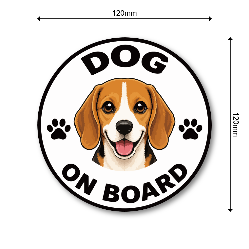 DOG ON BOARD ステッカー 犬が乗っています 車用 かわいい犬種デザイン 防水 UVラミネート 丸型 120mm ビーグル - 画像 (3)