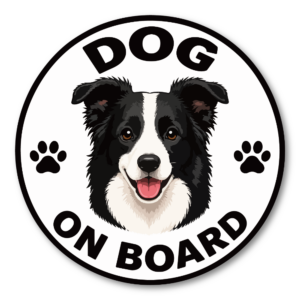 DOG ON BOARD ステッカー 犬が乗っています 車用 かわいい犬種デザイン 防水 UVラミネート 丸型 120mm ボーダー・コリー