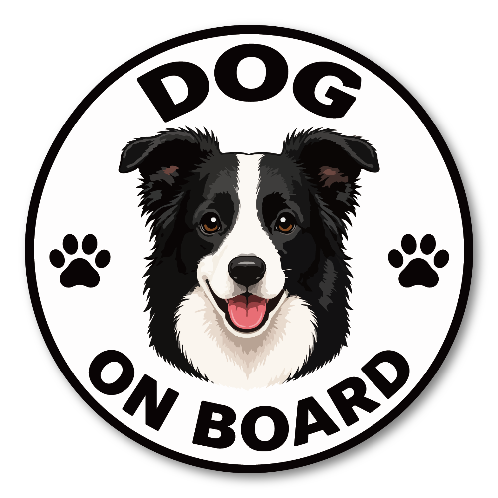 DOG ON BOARD ステッカー 犬が乗っています 車用 かわいい犬種デザイン 防水 UVラミネート 丸型 120mm ボーダー・コリー