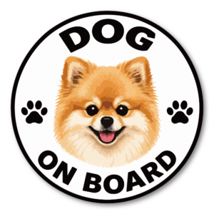 DOG ON BOARD ステッカー 犬が乗っています 車用 かわいい犬種デザイン 防水 UVラミネート 丸型 120mm ポメラニアン