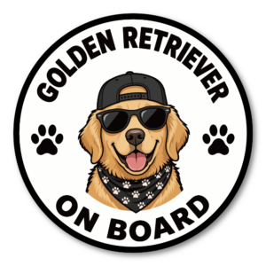 DOG ON BOARD ステッカー 犬が乗っています 犬種別 おしゃれ かわいい 車用ステッカー 防水・耐候 丸型 120mm Golden Retriever