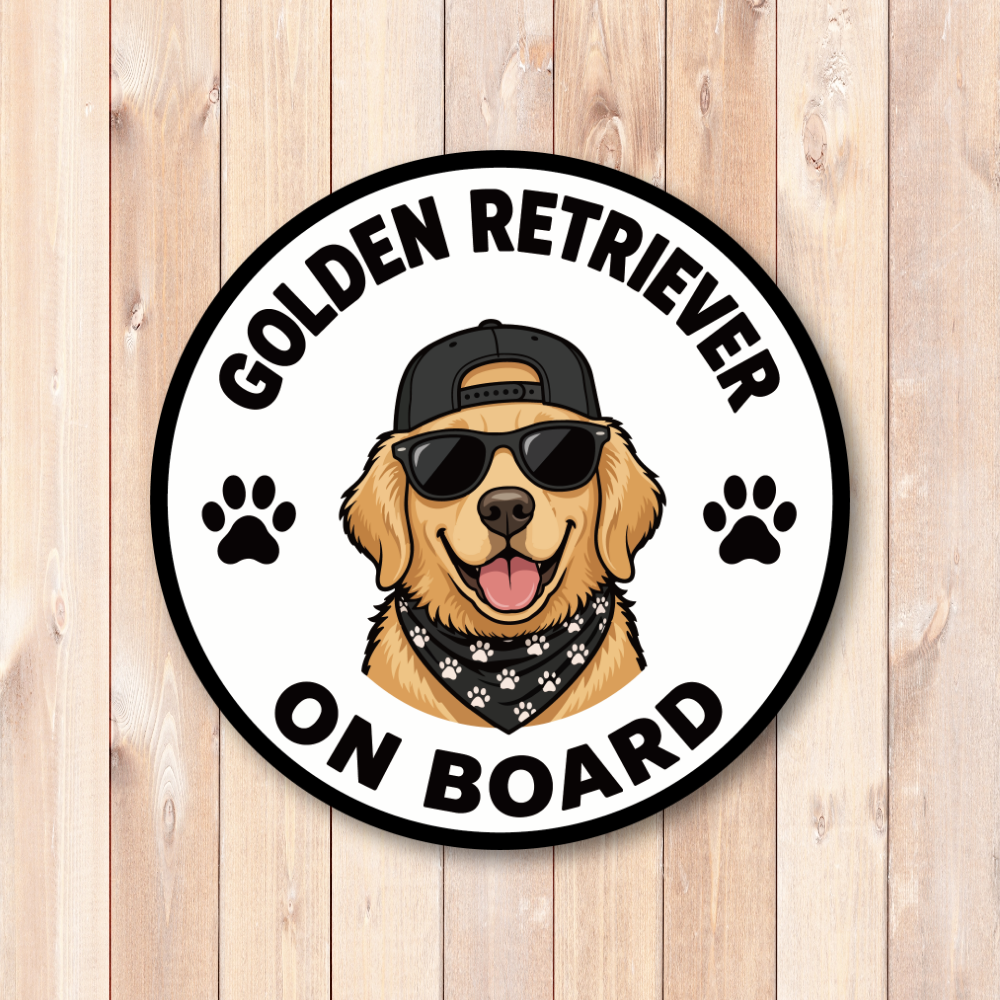 DOG ON BOARD ステッカー 犬が乗っています 犬種別 おしゃれ かわいい 車用ステッカー 防水・耐候 丸型 120mm Golden Retriever - 画像 (2)
