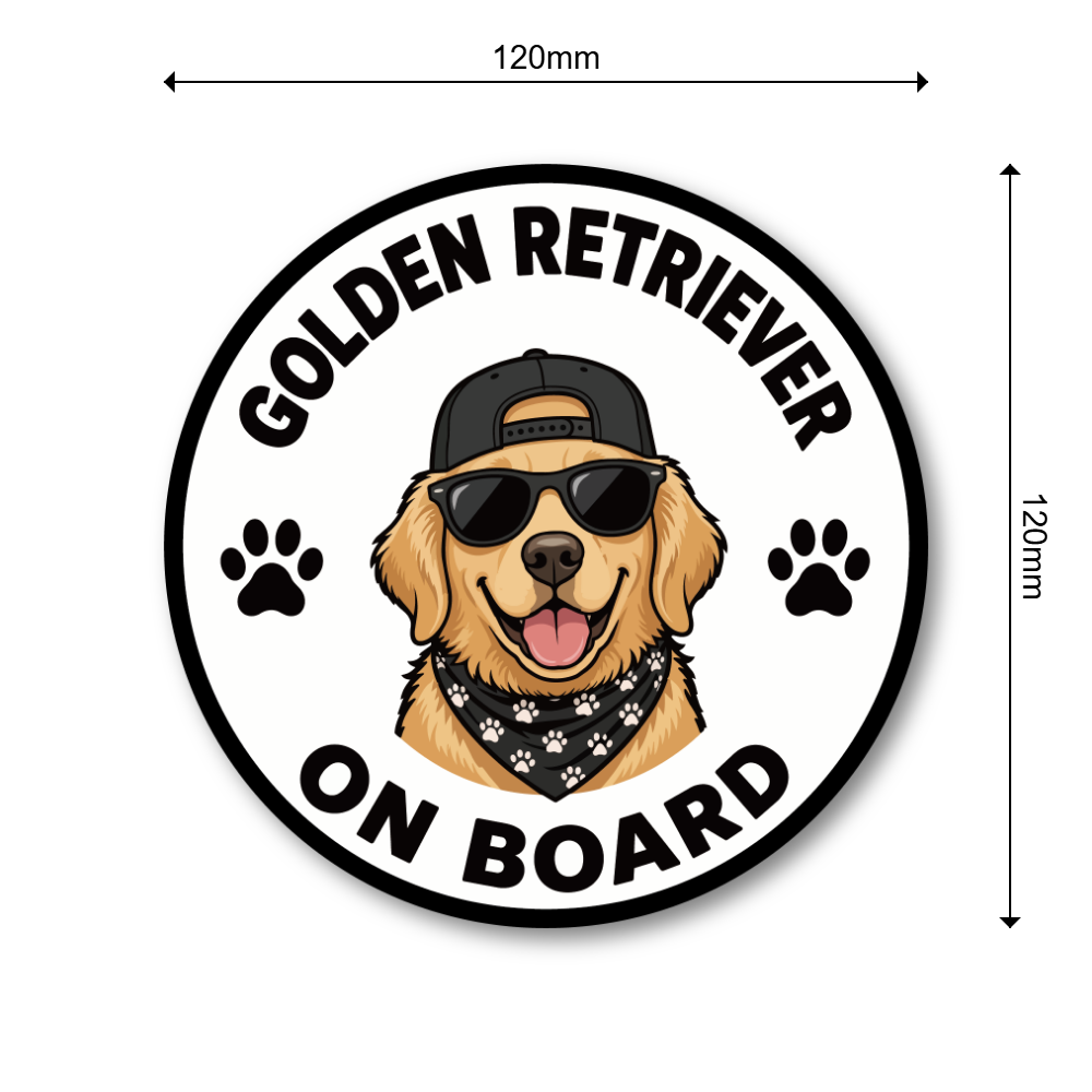DOG ON BOARD ステッカー 犬が乗っています 犬種別 おしゃれ かわいい 車用ステッカー 防水・耐候 丸型 120mm Golden Retriever - 画像 (3)