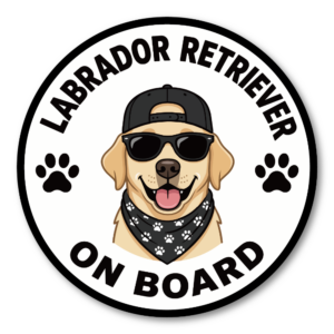 DOG ON BOARD ステッカー 犬が乗っています 犬種別 おしゃれ かわいい 車用ステッカー 防水・耐候 丸型 120mm Labrador Retriever