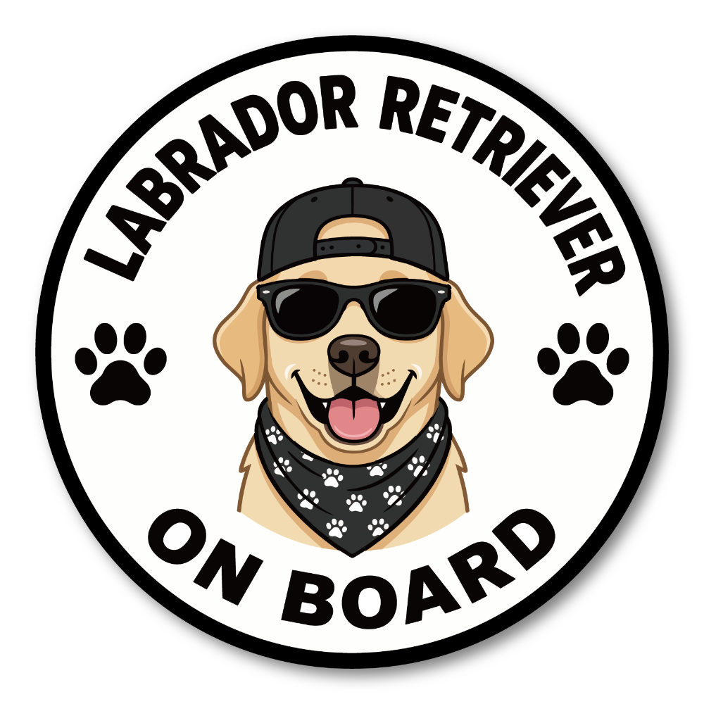 DOG ON BOARD ステッカー 犬が乗っています 犬種別 おしゃれ かわいい 車用ステッカー 防水・耐候 丸型 120mm Labrador Retriever