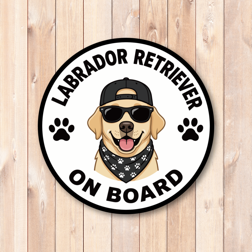 DOG ON BOARD ステッカー 犬が乗っています 犬種別 おしゃれ かわいい 車用ステッカー 防水・耐候 丸型 120mm Labrador Retriever - 画像 (2)